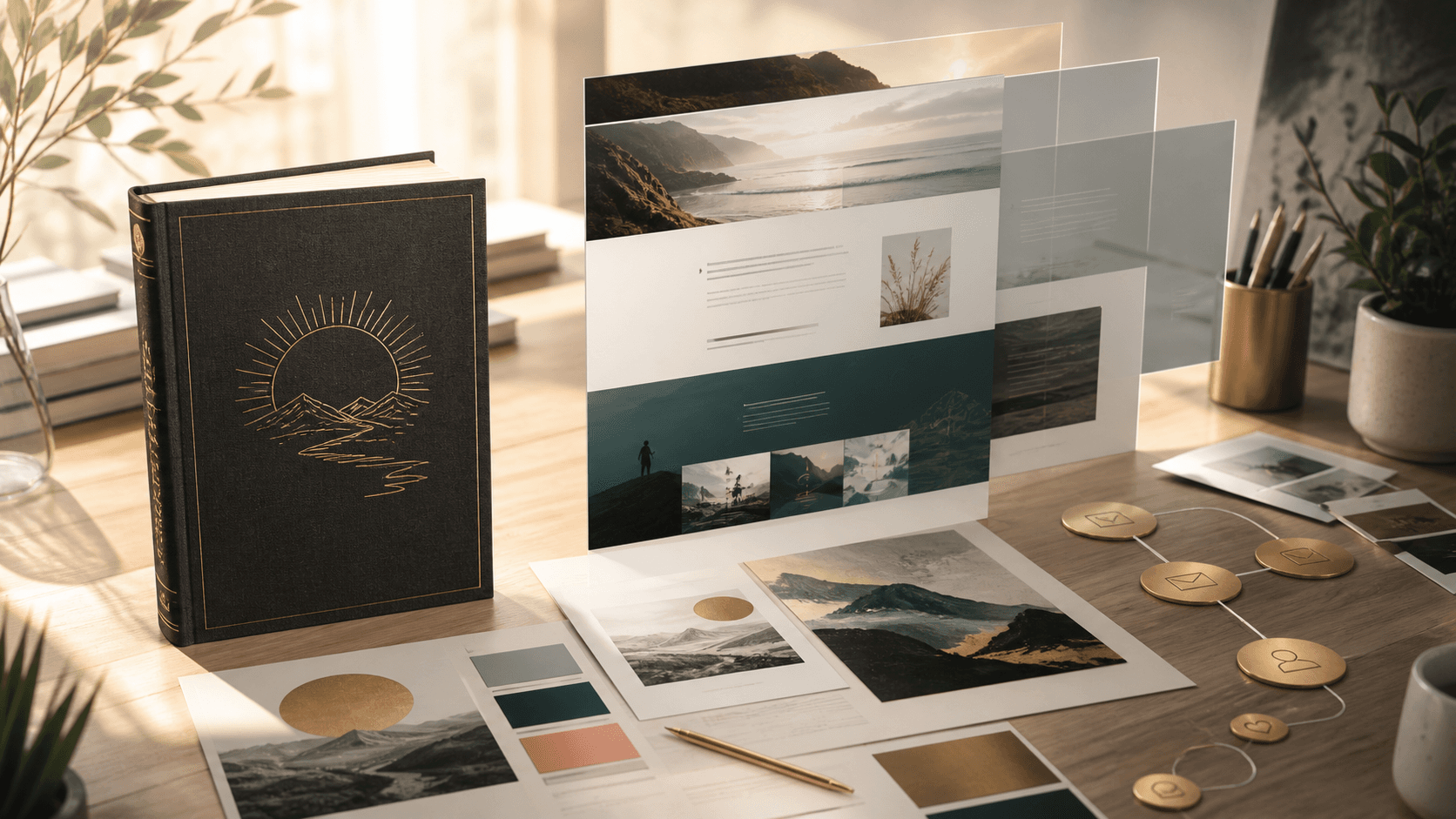A book and complete author website brand system in a creative studio